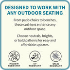 Chair Cushion with Ties - 18.75" L X 18" W - Patio & Outdoor - Water, Stain & Fade Resistant - Black Ikat