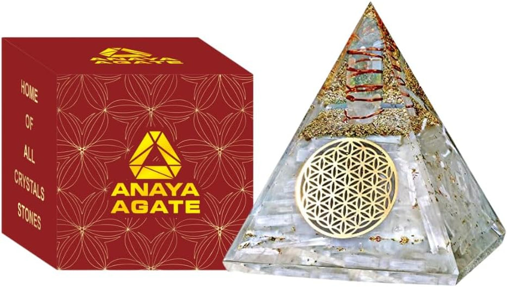 Selenite Glow Orgone Pyramid, Handmade Selenite Crystal Pyramid for High Frequency Vibration, Powers of Manifestation,Crystals and Healing Stones for Promotes Peace and Calmness, Orgonite Pyramids