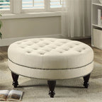 Elchin round Upholstered Tufted Ottoman Oatmeal