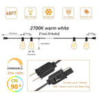 ST38 Outdoor String Lights, 48Ft Connectable Pitao Lights with 2700K Waterproof Bulbs, Dimmable Hanging Lights for Porch Yard Canopy