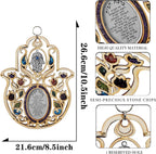 Large Wooden Hamsa Blessing for the Home - in Hebrew - Good Luck Wall Decor with Simulated Gemstones