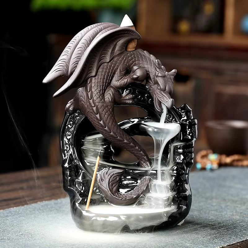 1Pc Ceramic Vintage Dragon Backflow Incense Burner, Home Decor, Tabletop Decor, Home Aromatherapy Gift (Without Incense)