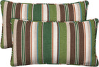 Outdoor Lumbar Pillow 2-Pack, 22 X 12, Stripe Pine Green Throw Pillows for Patio Furniture