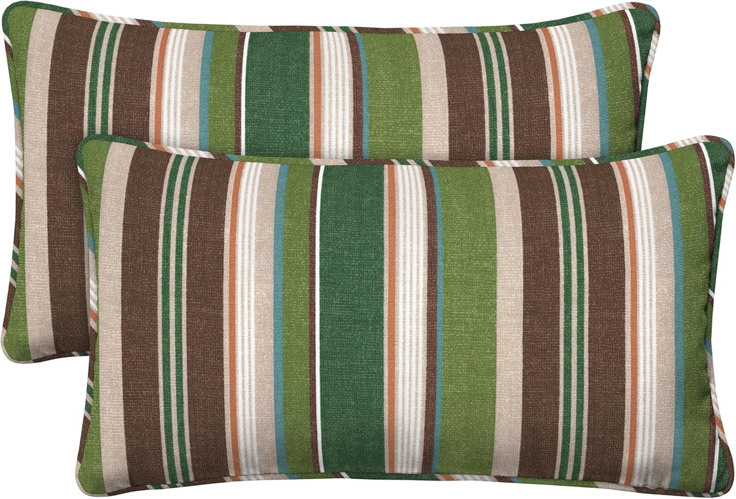 Outdoor Lumbar Pillow 2-Pack, 22 X 12, Stripe Pine Green Throw Pillows for Patio Furniture