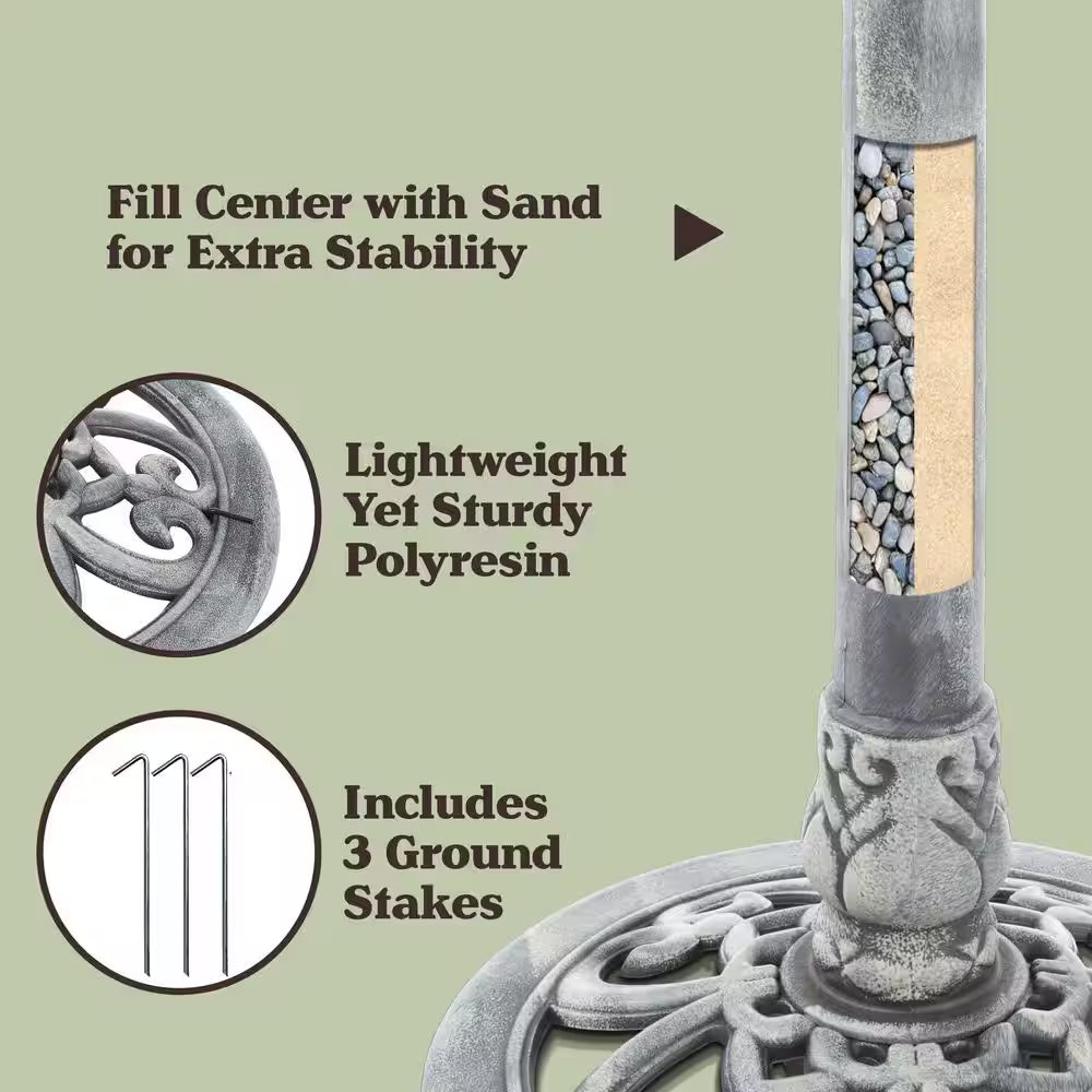 Weather Resistant Antique Bird Bath in Gray