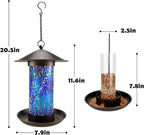 Solar Bird Feeders for Outdoors Hanging Unique Retro Hanging Bird Feeder as Garden Yard Decoration, Waterproof Bird Feeder for outside Wild Birds (Blue)