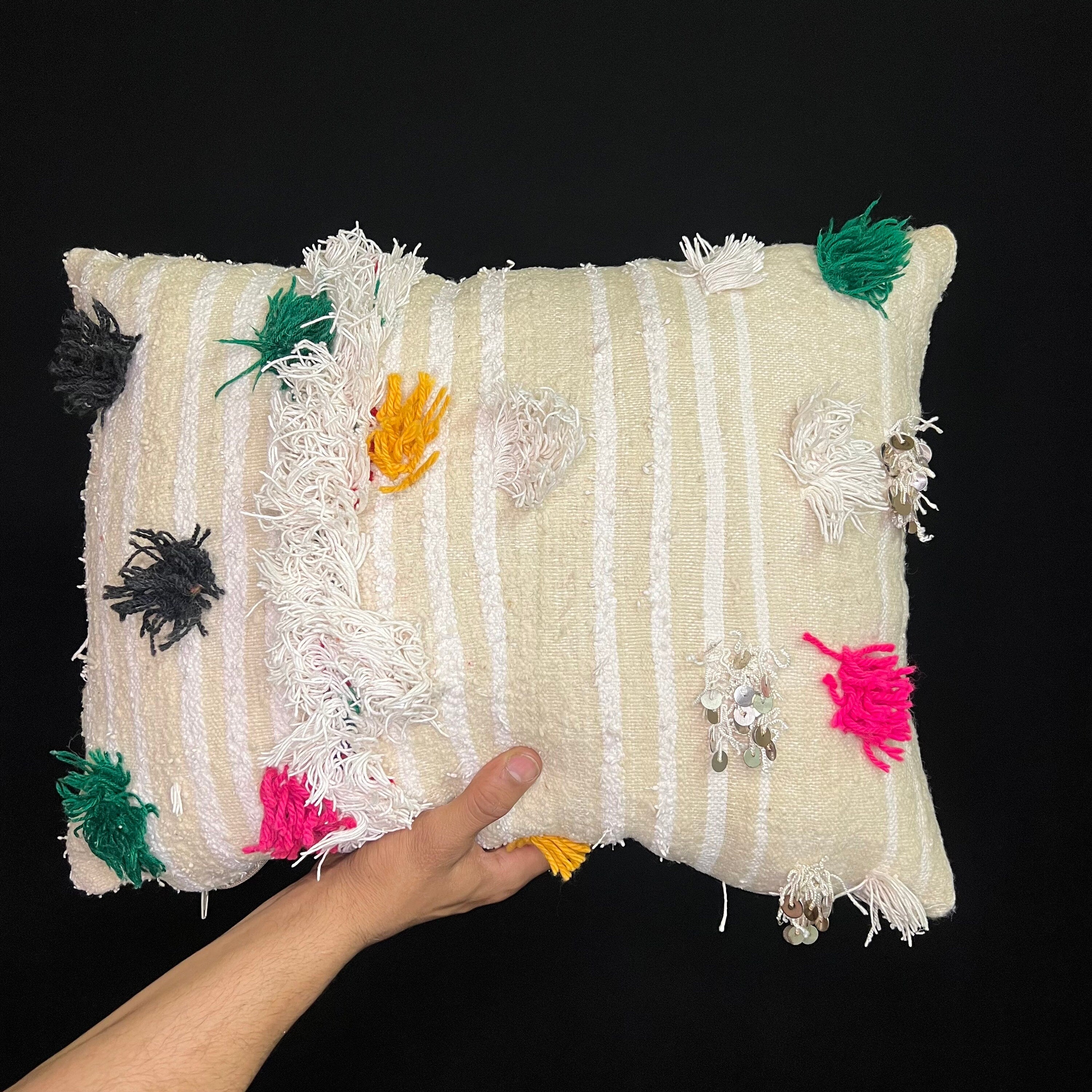 Handmade Moroccan Wool Cushion: Berber Pillow, Bohemian Decor