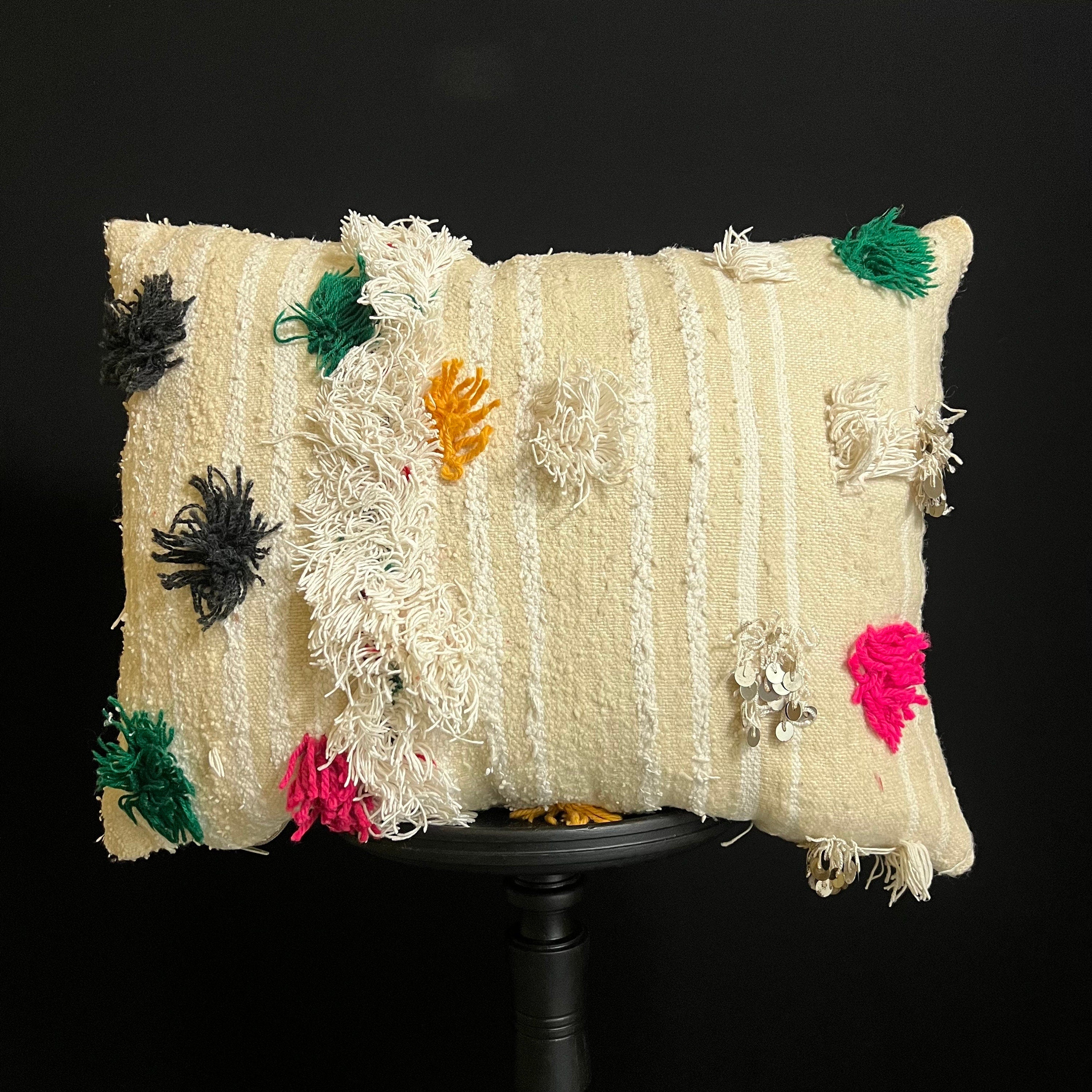 Handmade Moroccan Wool Cushion: Berber Pillow, Bohemian Decor