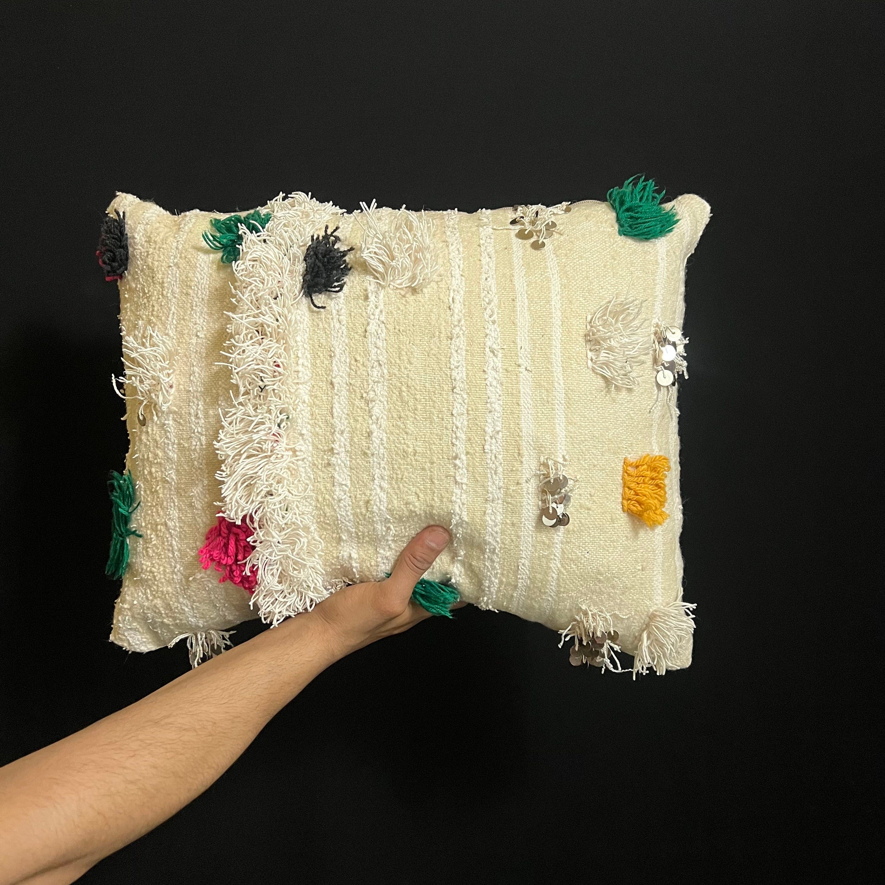 Handmade Wool Berber Pillow: Bohemian Cushion Cover (60X40 Cm)