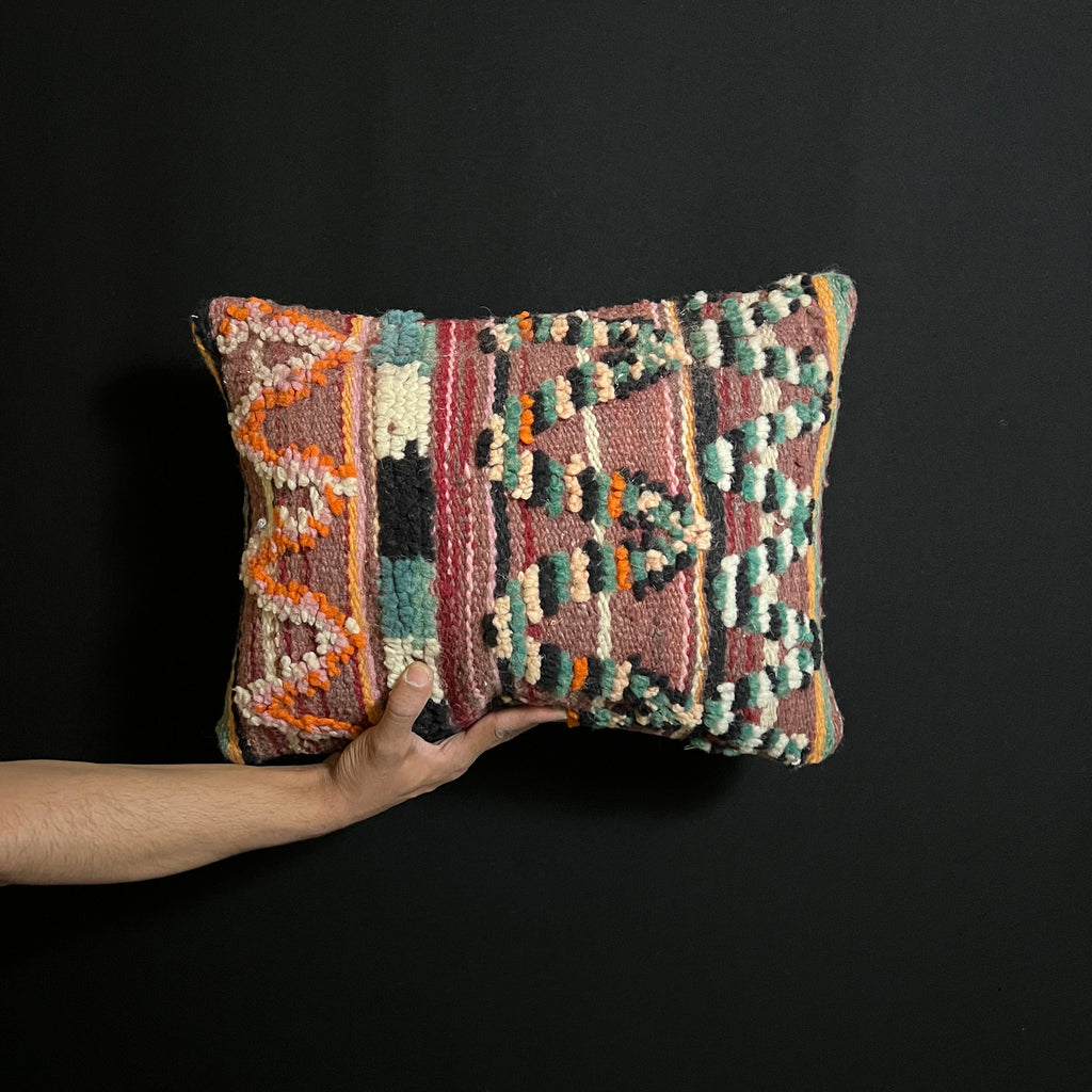 Handmade Vintage Berber Wool Pillow: Bohemian Cushion