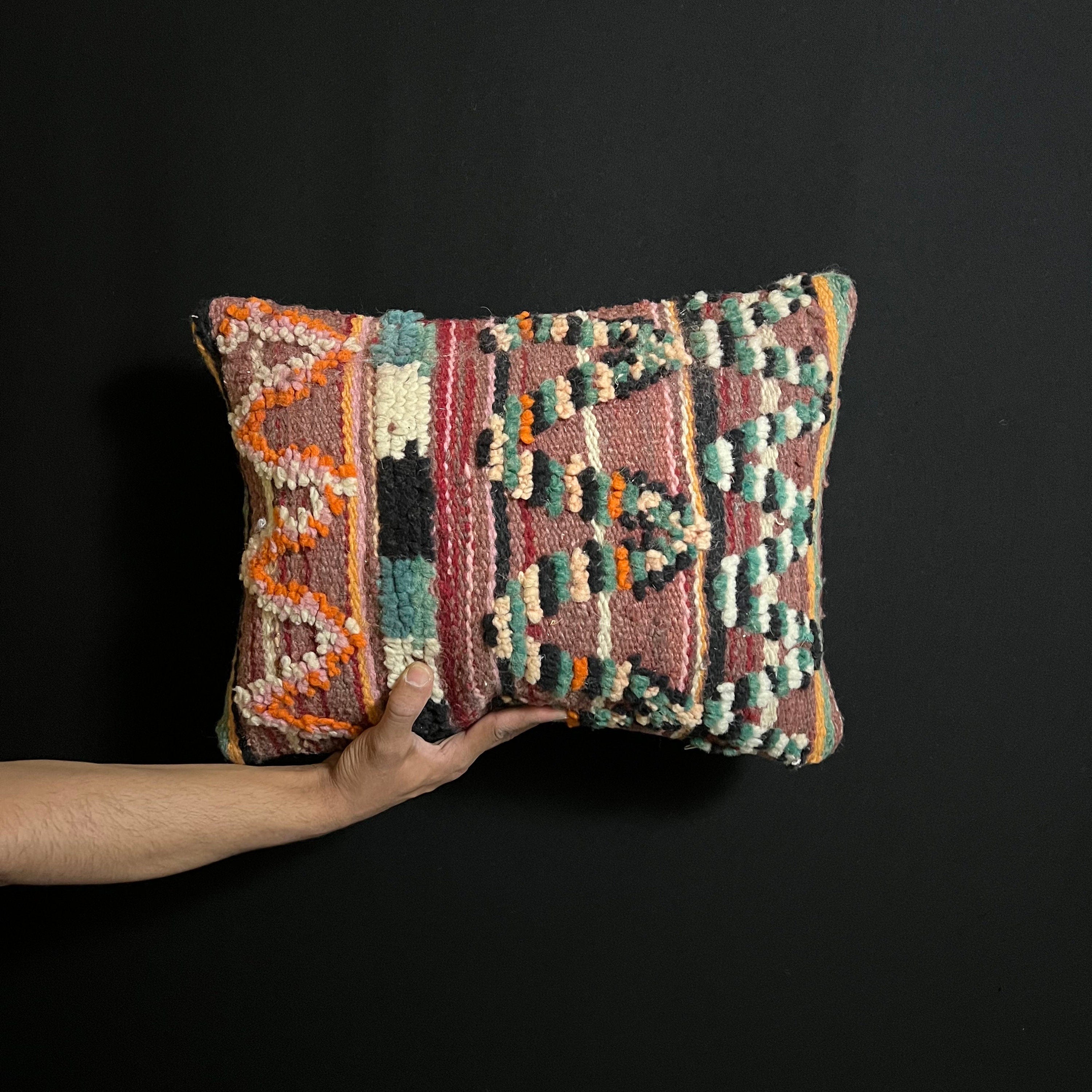 Handmade Vintage Berber Wool Pillow: Bohemian Cushion