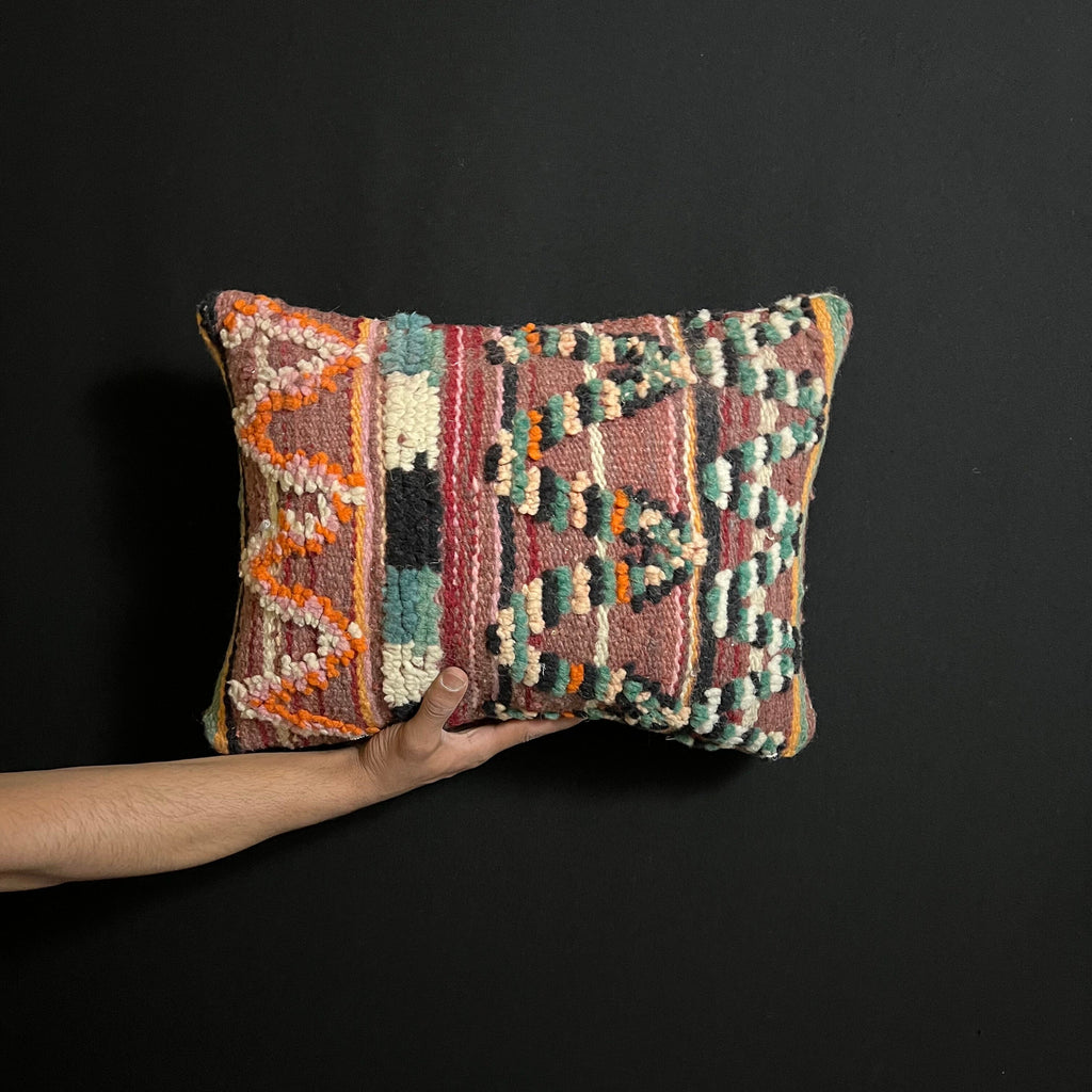 Handmade Vintage Berber Wool Pillow: Bohemian Cushion