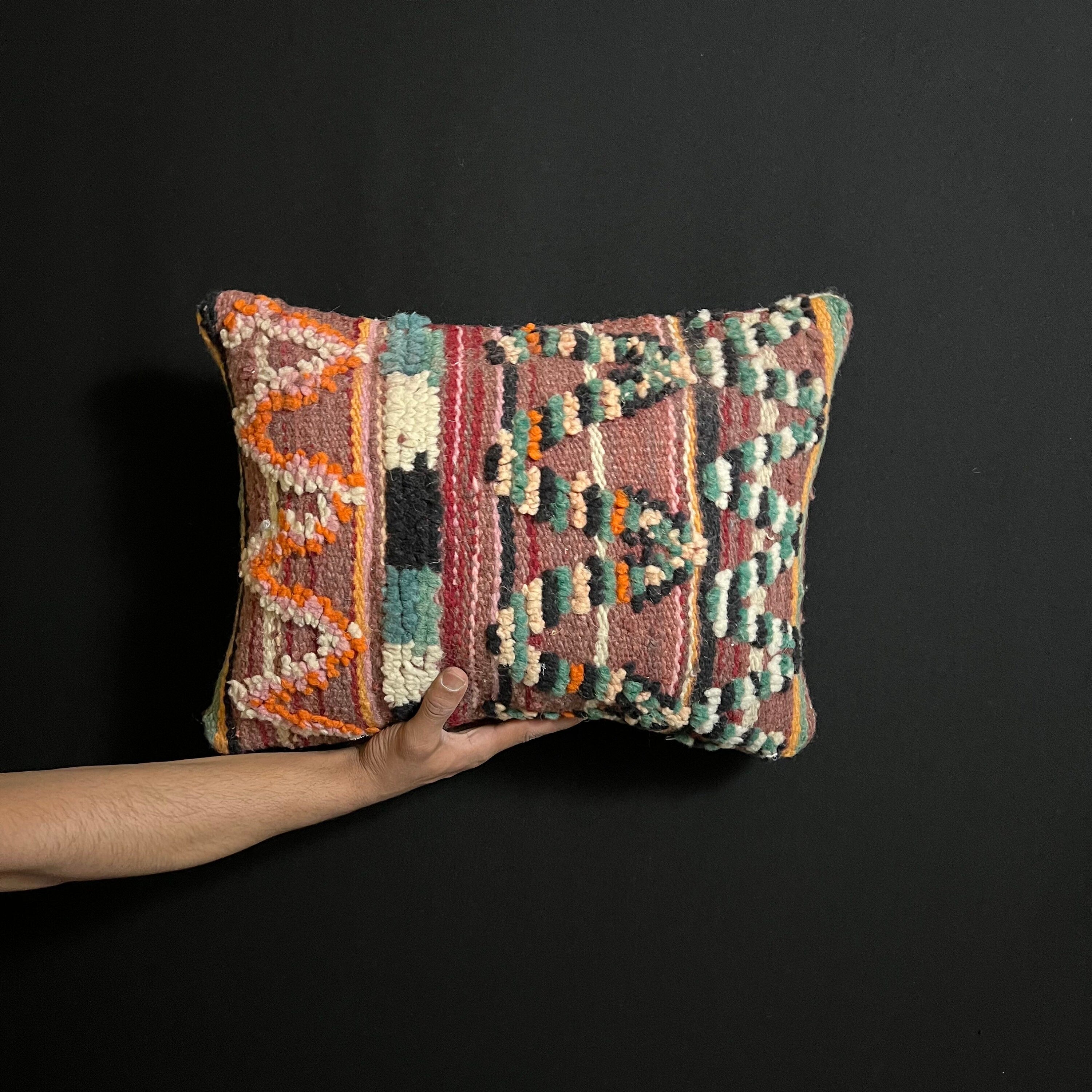 Handmade Vintage Berber Wool Pillow: Bohemian Cushion