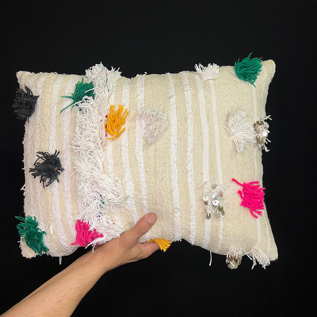 Handmade Moroccan Wool Cushion: Berber Pillow, Bohemian Decor