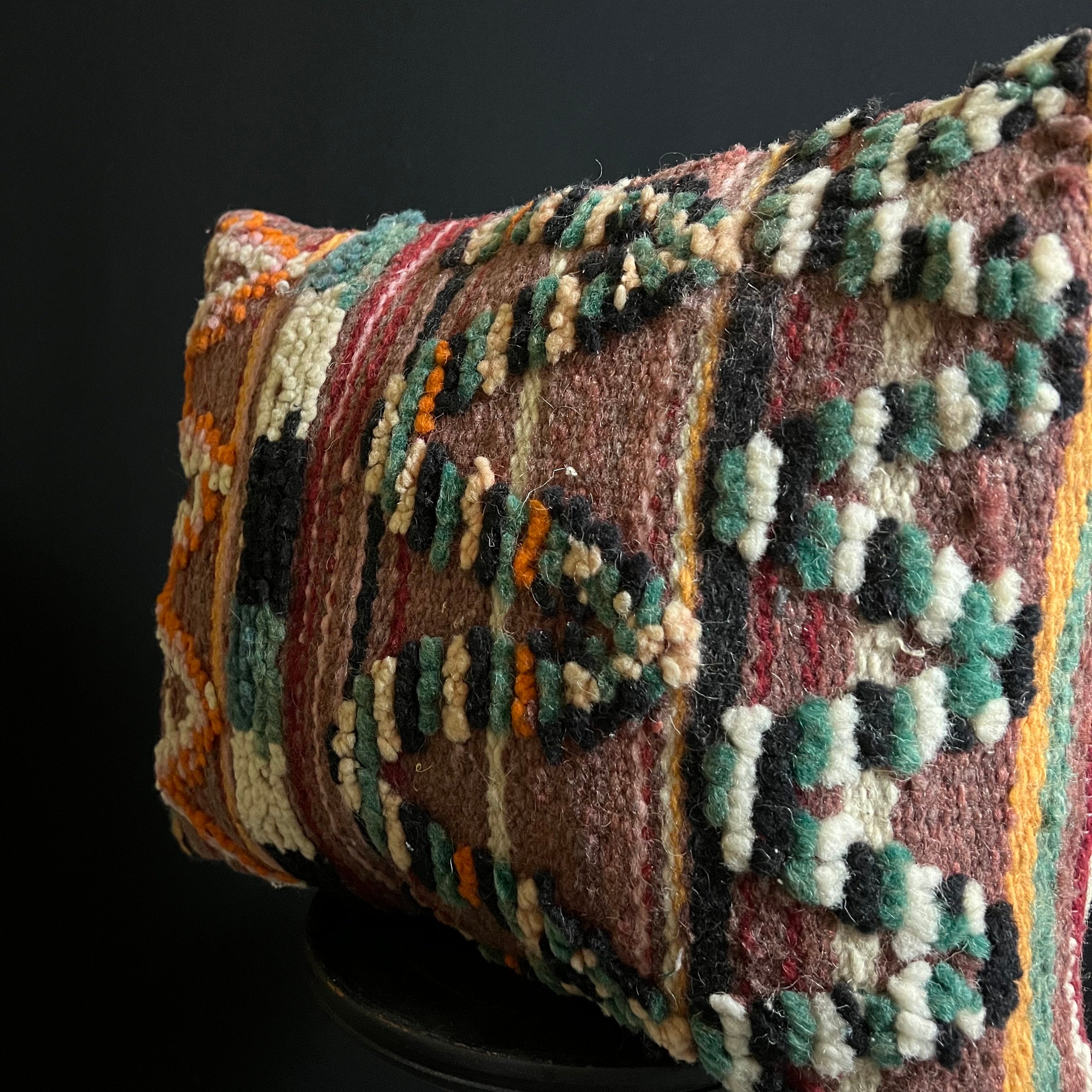 Handmade Vintage Berber Wool Pillow: Bohemian Cushion