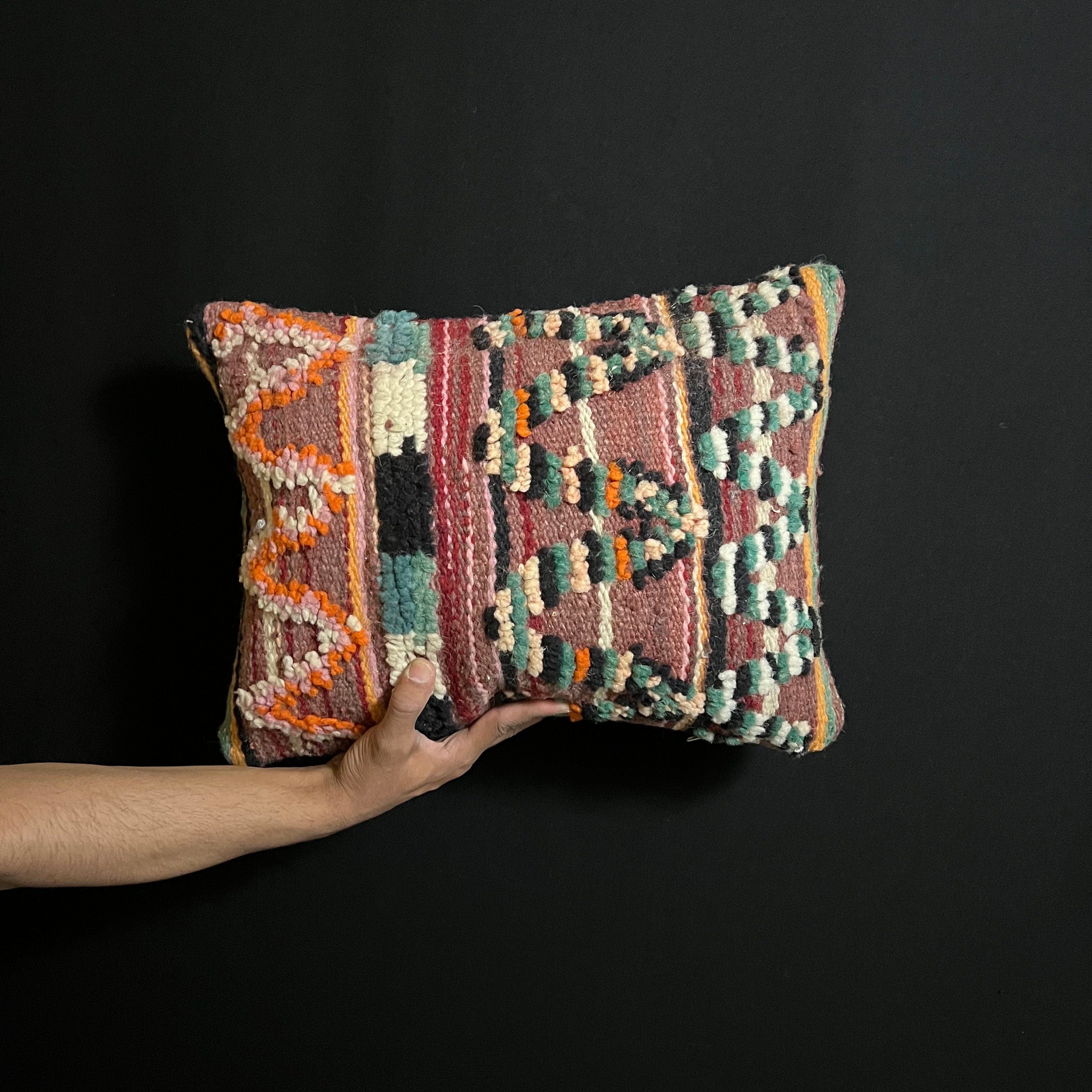 Handmade Vintage Berber Wool Pillow: Bohemian Cushion