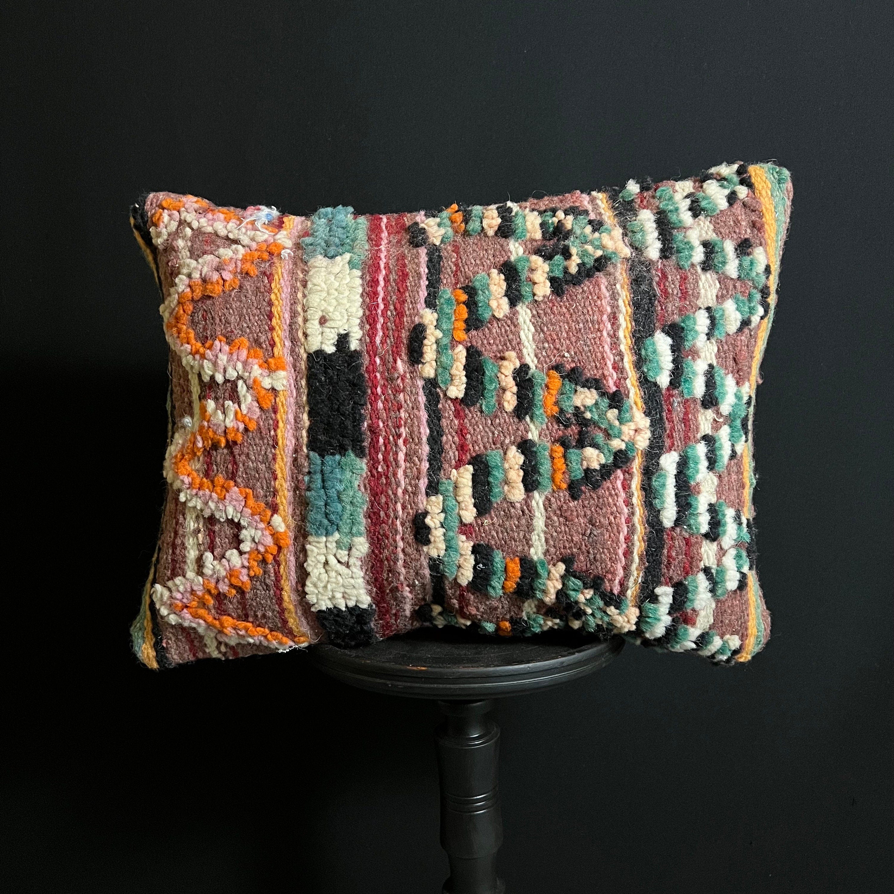 Handmade Vintage Berber Wool Pillow: Bohemian Cushion