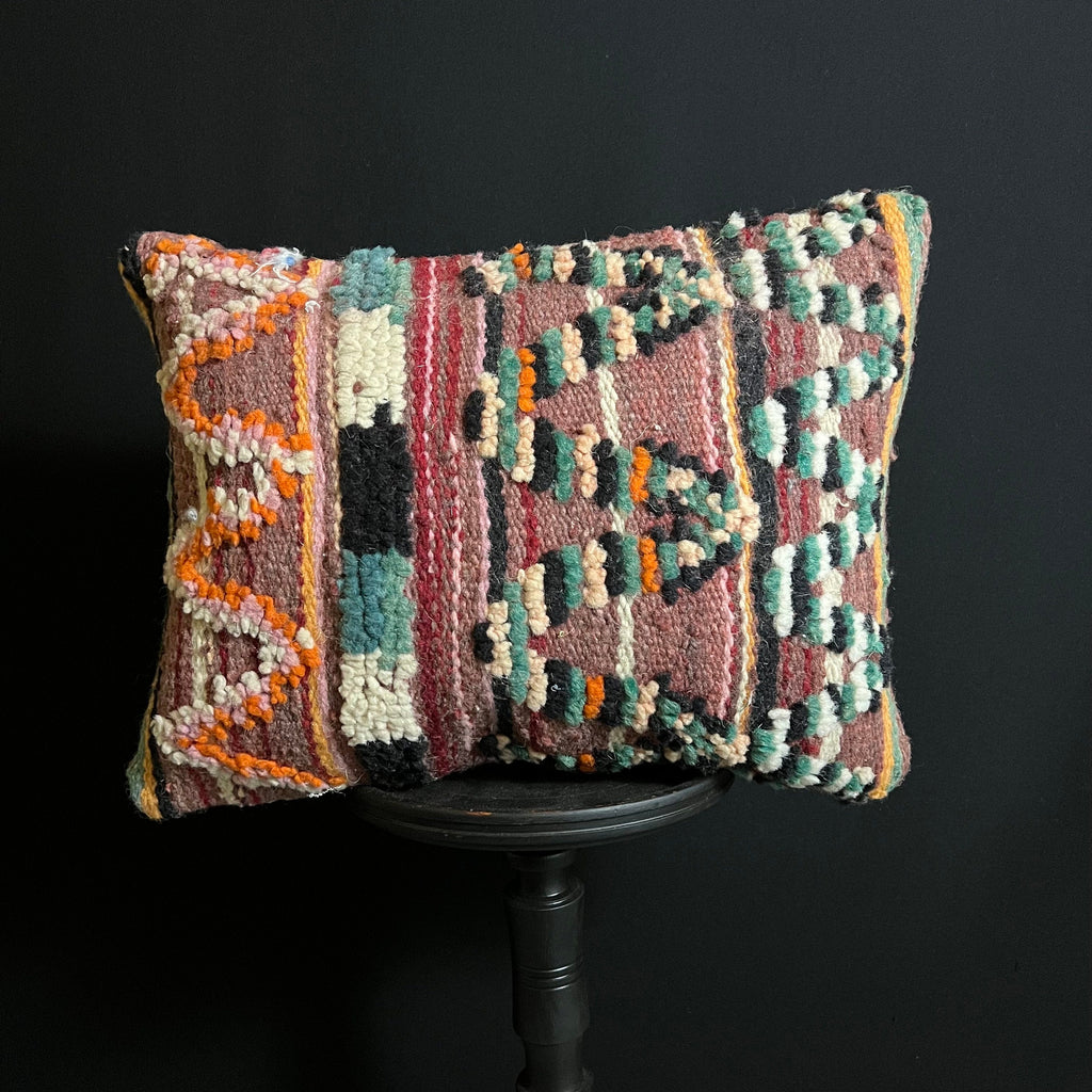 Handmade Vintage Berber Wool Pillow: Bohemian Cushion