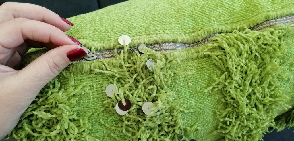 Handira Moroccan Pillows Wedding Handmade Cushion Cover Shaggy Berber Handira Pillows Moroccan Sofa Green Sequins Pillow