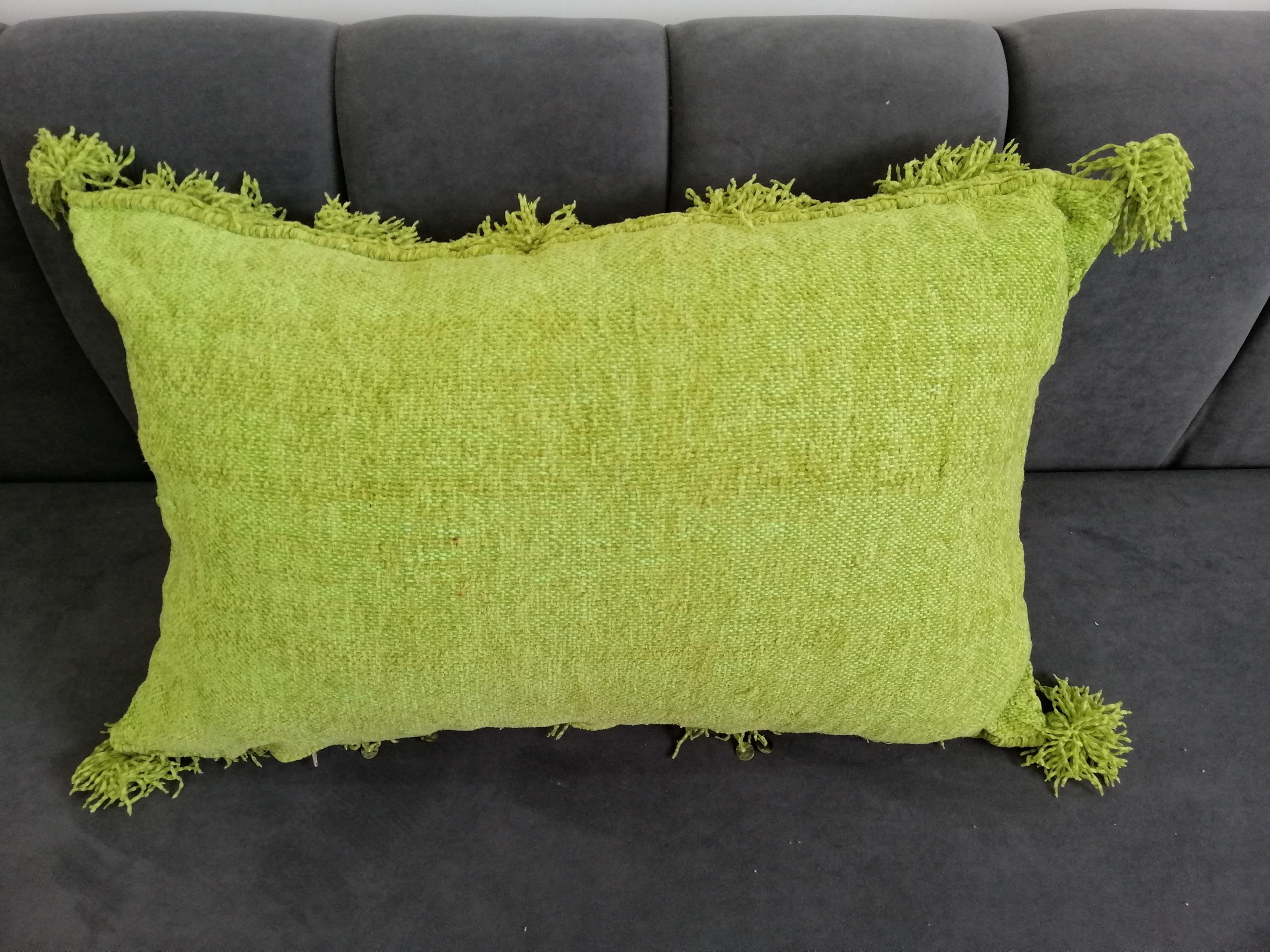 Handira Moroccan Pillows Wedding Handmade Cushion Cover Shaggy Berber Handira Pillows Moroccan Sofa Green Sequins Pillow