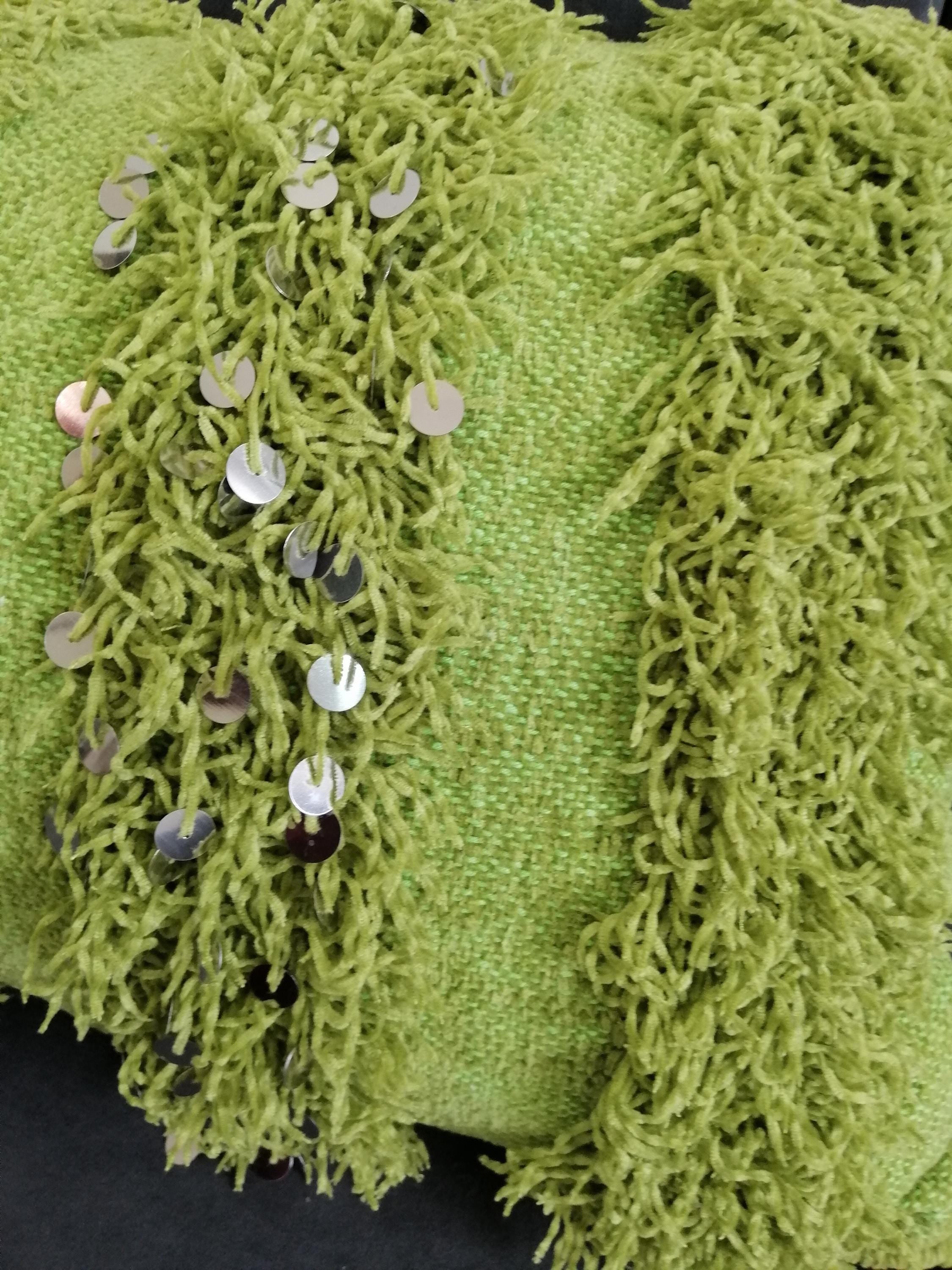 Handira Moroccan Pillows Wedding Handmade Cushion Cover Shaggy Berber Handira Pillows Moroccan Sofa Green Sequins Pillow