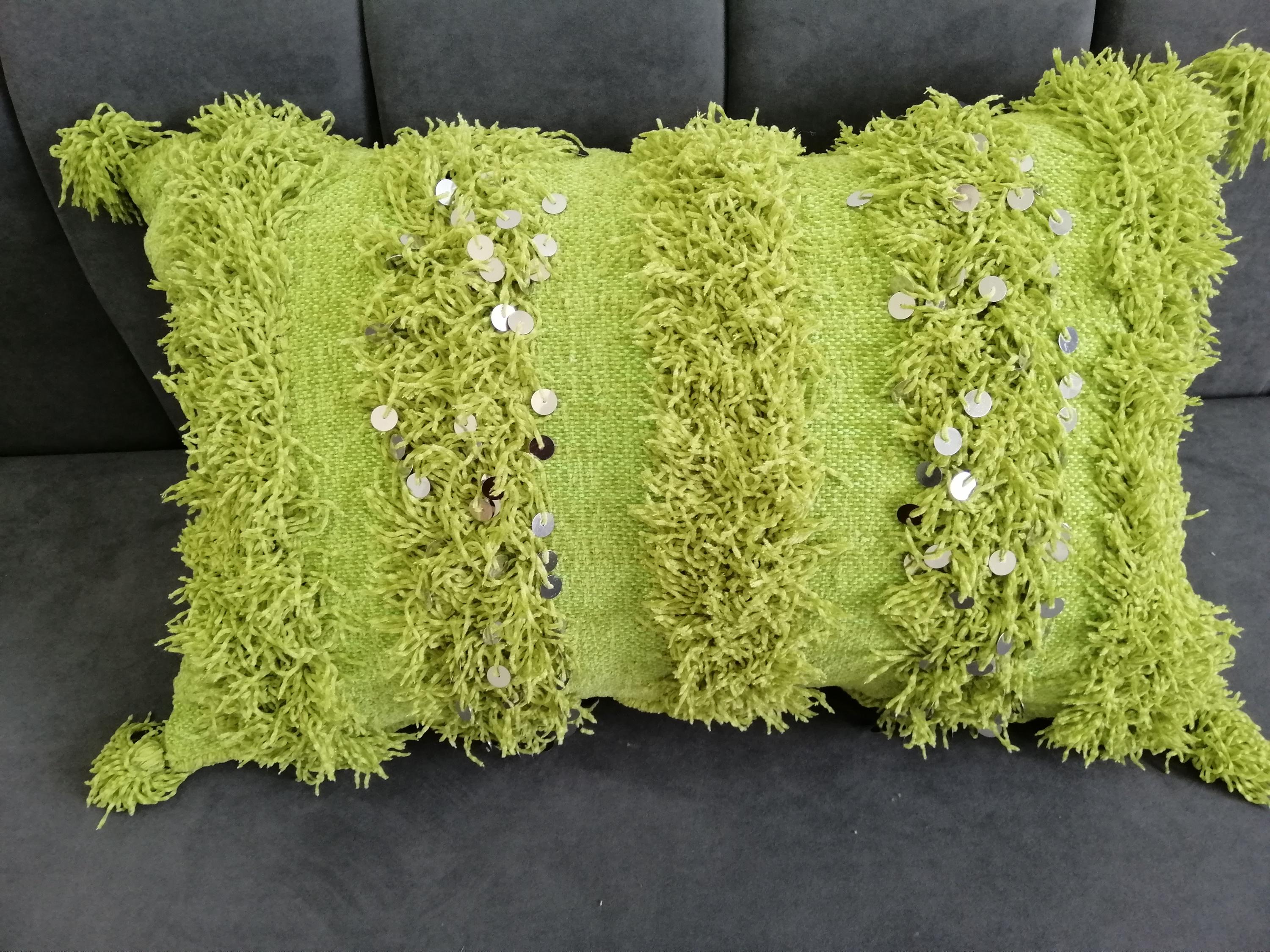 Handira Moroccan Pillows Wedding Handmade Cushion Cover Shaggy Berber Handira Pillows Moroccan Sofa Green Sequins Pillow
