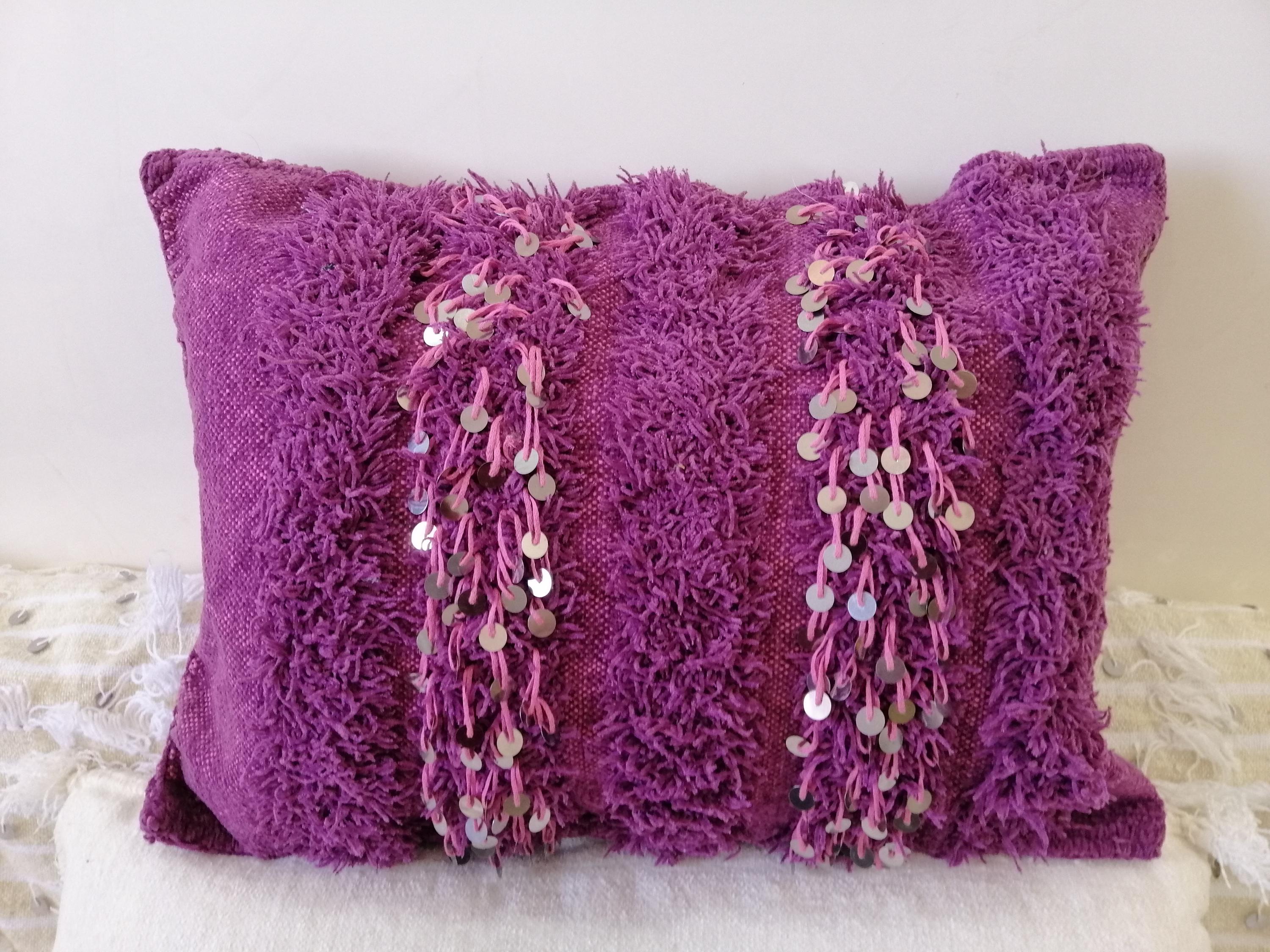 Shinny Shaggy Pink Pillows Wedding Handmade Cushion Cover Berber Handira Pillows Moroccan Sofa Pink Sequins Pillow