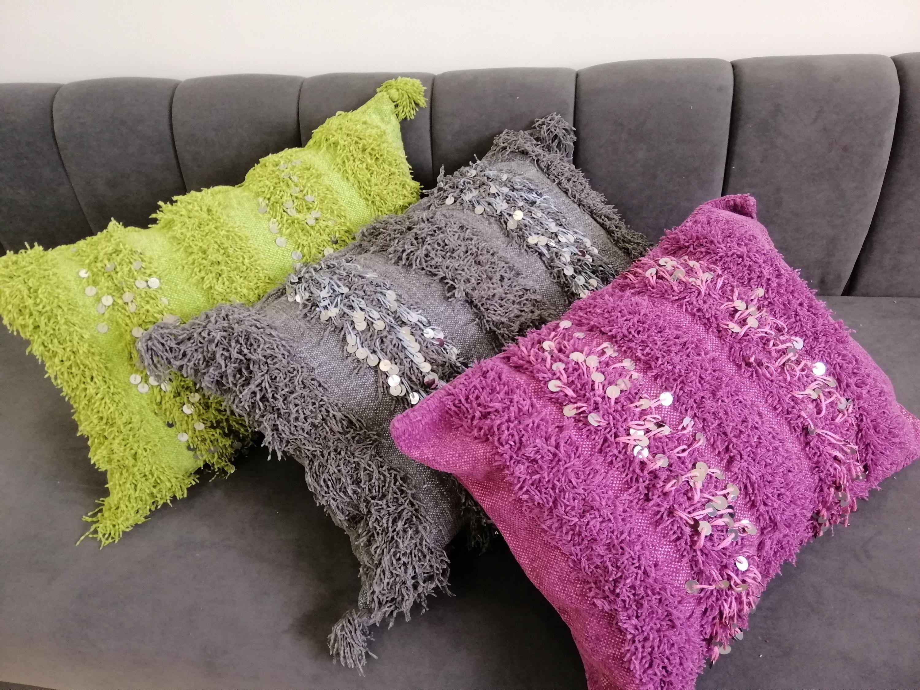 Handira Moroccan Pillows Wedding Handmade Cushion Cover Shaggy Berber Handira Pillows Moroccan Sofa Green Sequins Pillow