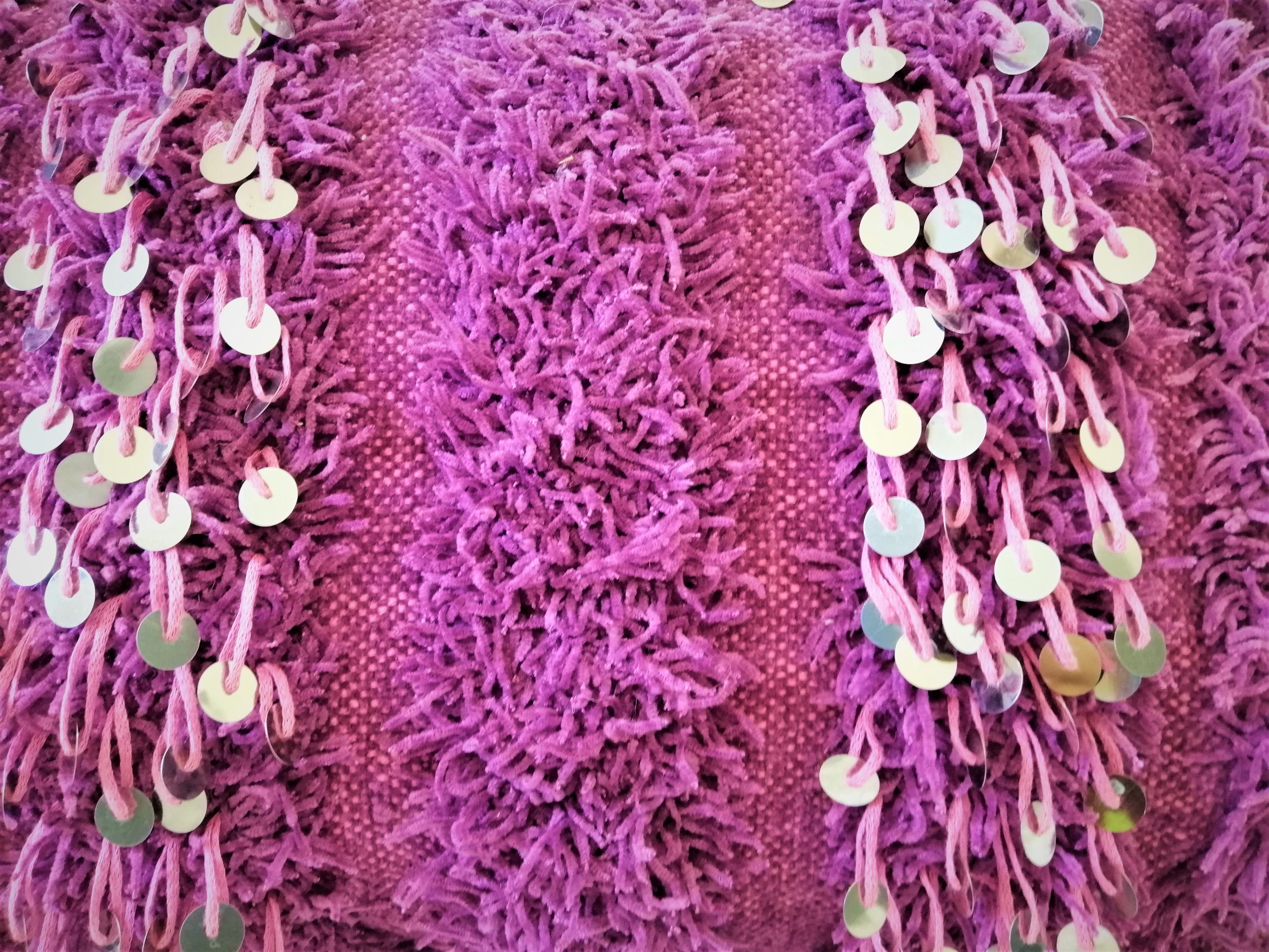 Shinny Shaggy Pink Pillows Wedding Handmade Cushion Cover Berber Handira Pillows Moroccan Sofa Pink Sequins Pillow